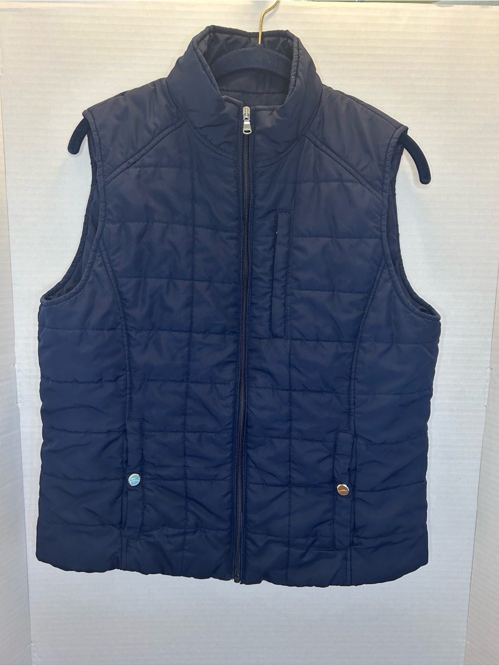 Lauren Ralph Lauren Womens Navy Quilted Puffer Vest Size L Zip Front Pocket Prep